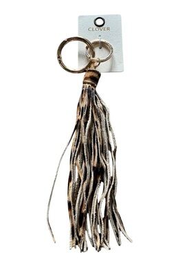 Clover Leopard Tassel Keychain - Brown & Black